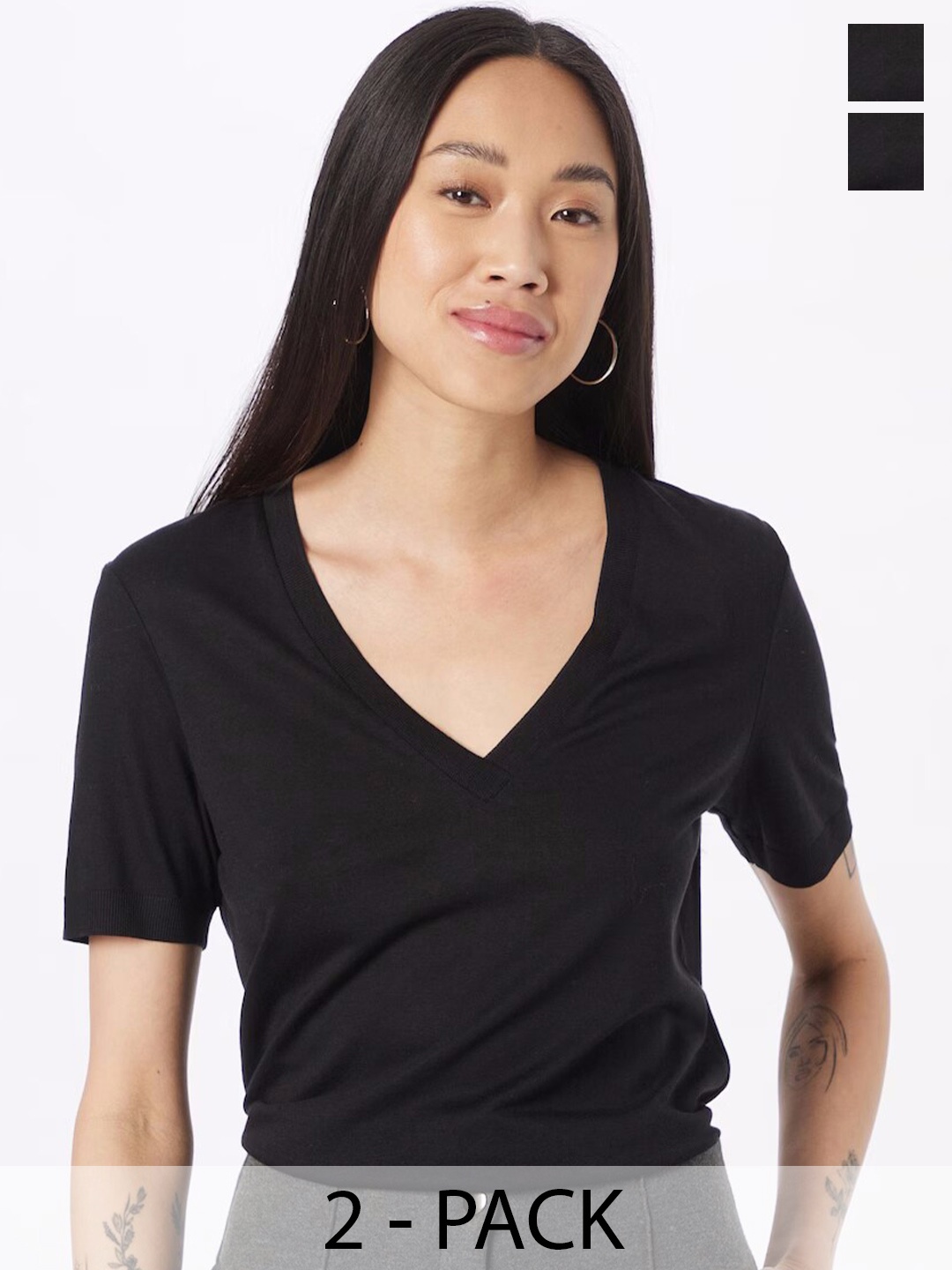 

COLOR CAPITAL Pack Of 2 V-Neck Casual T-shirts, Black