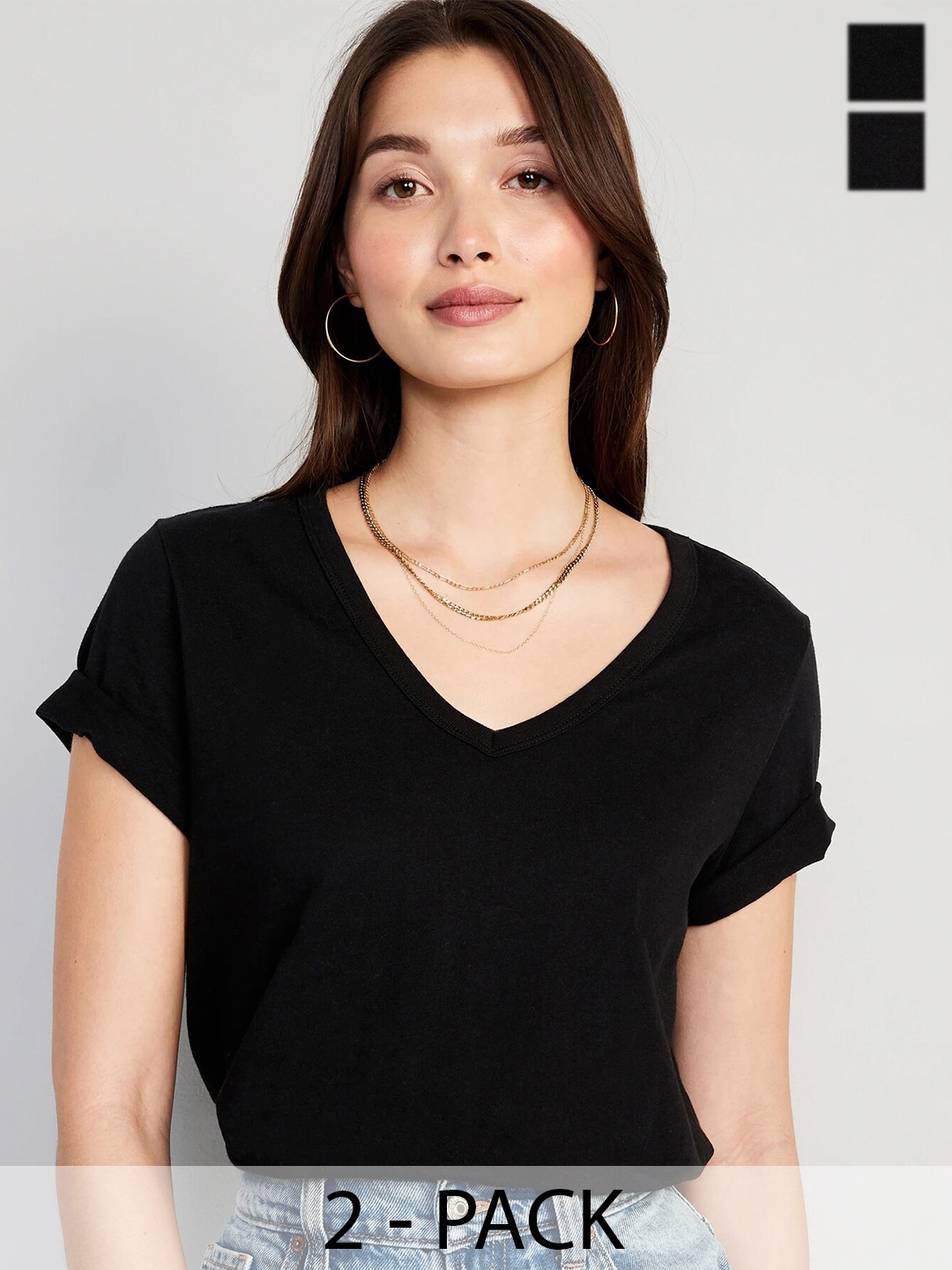 

COLOR CAPITAL Pack Of 2 V-Neck Casual T-shirts, Black