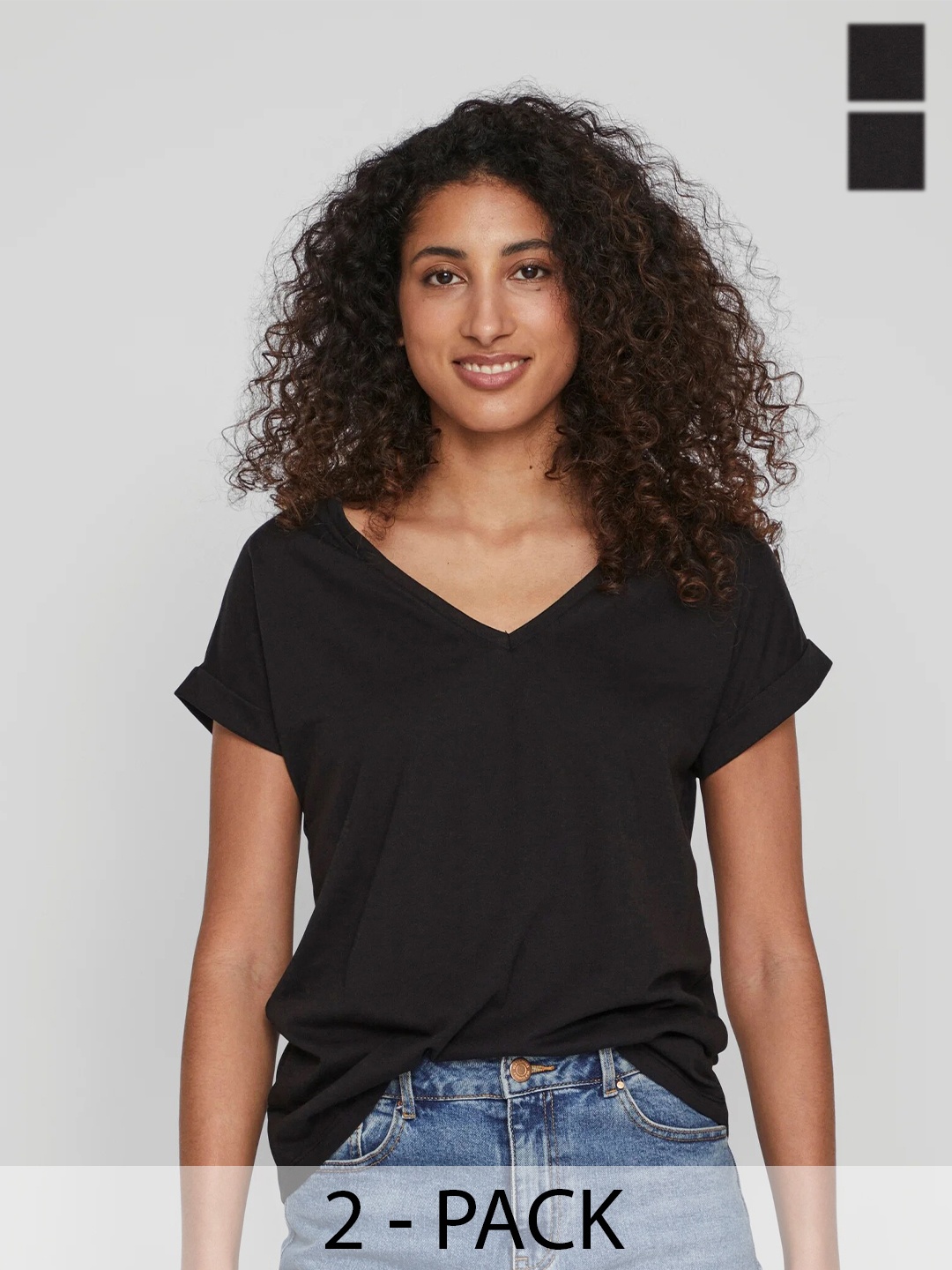 

COLOR CAPITAL Pack of 2 V-Neck Tshirts, Black
