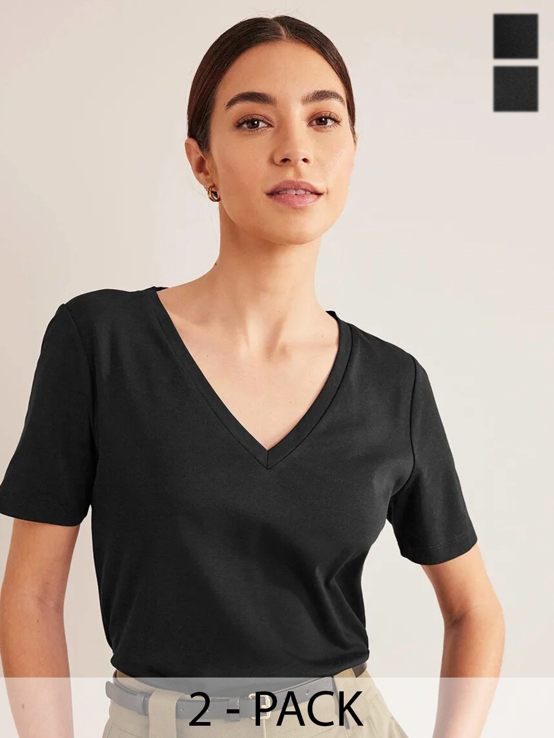 COLOR CAPITAL Pack Of 2 V-Neck Short Sleeves T-shirts, Black