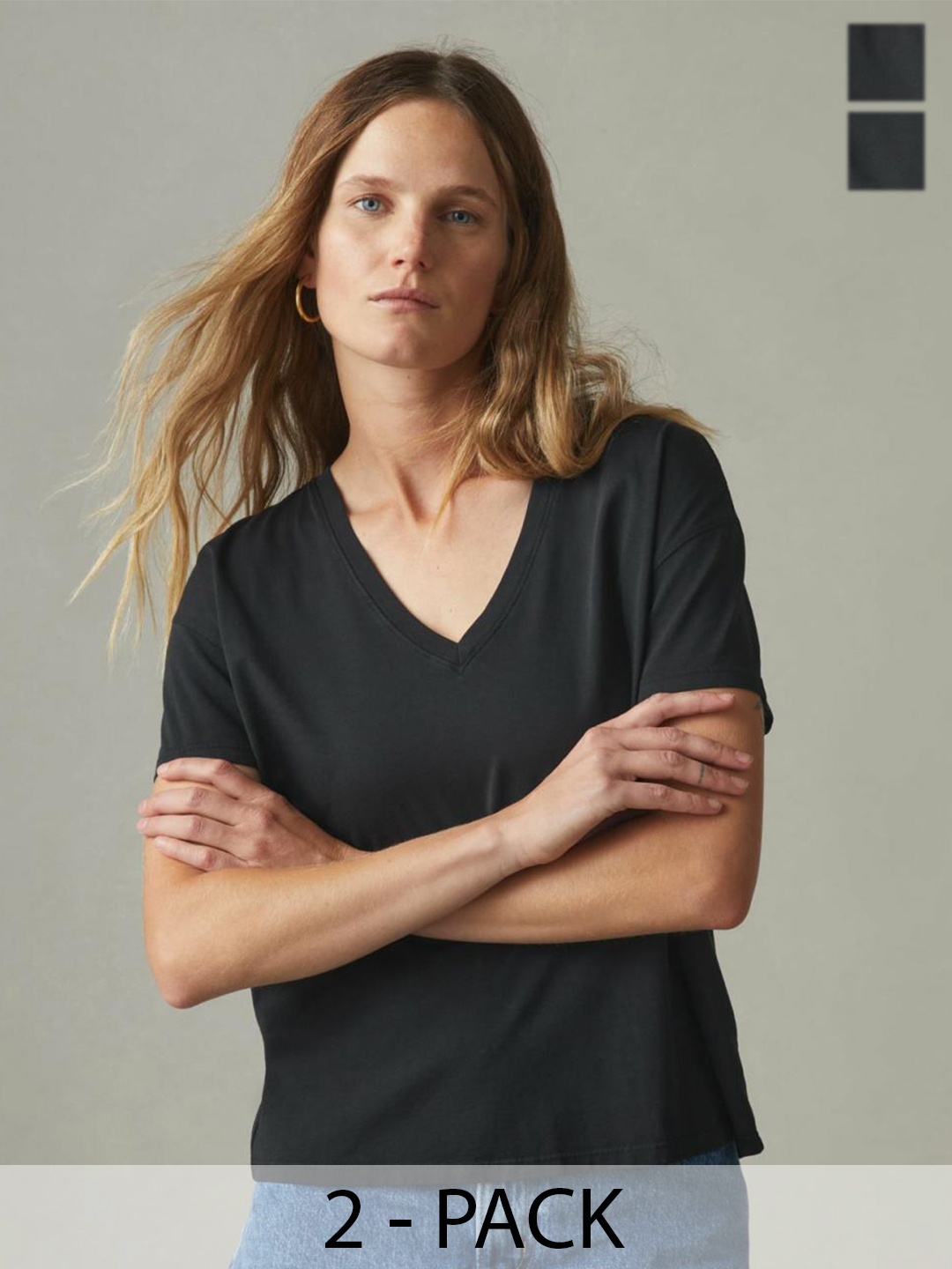 

COLOR CAPITAL Pack Of 2 V Neck Short Sleeves Relaxed Tops, Black