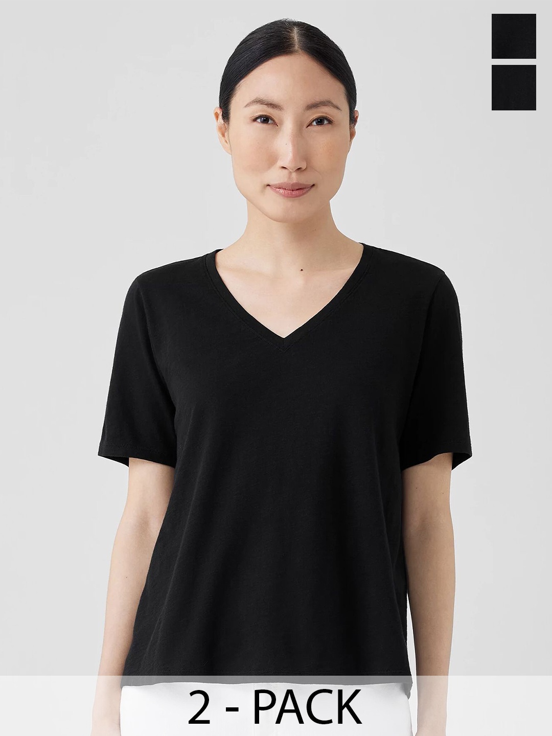 

COLOR CAPITAL Pack Of 2 V Neck Short Sleeves Relaxed Tops, Black