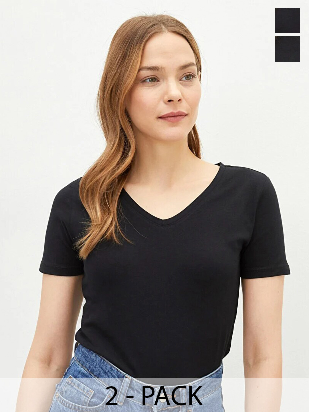 

COLOR CAPITAL Pack Of 2 V-Neck T-Shirts, Black