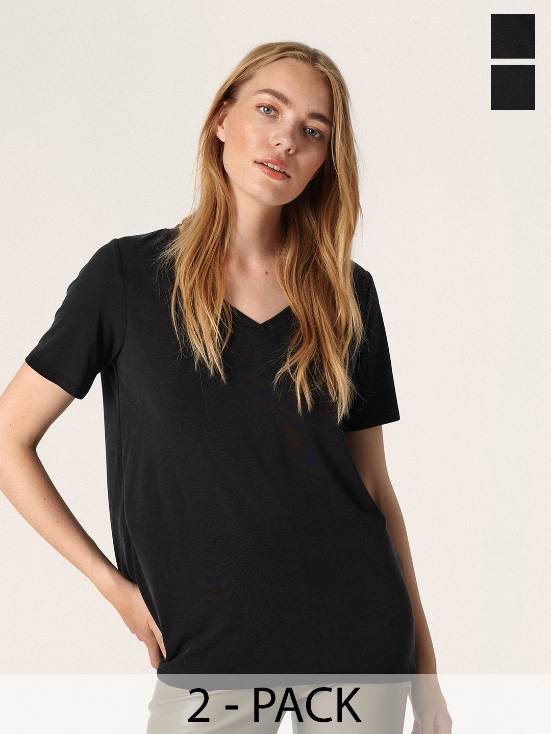 COLOR CAPITAL Pack Of 2 V Neck Short Sleeves Relaxed Tops, Black
