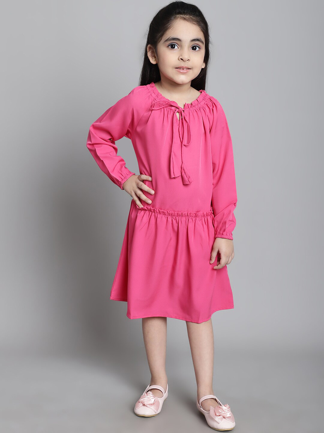 

MINI & MING Girls Tie-Up Neck Fit & Flare Dress, Pink