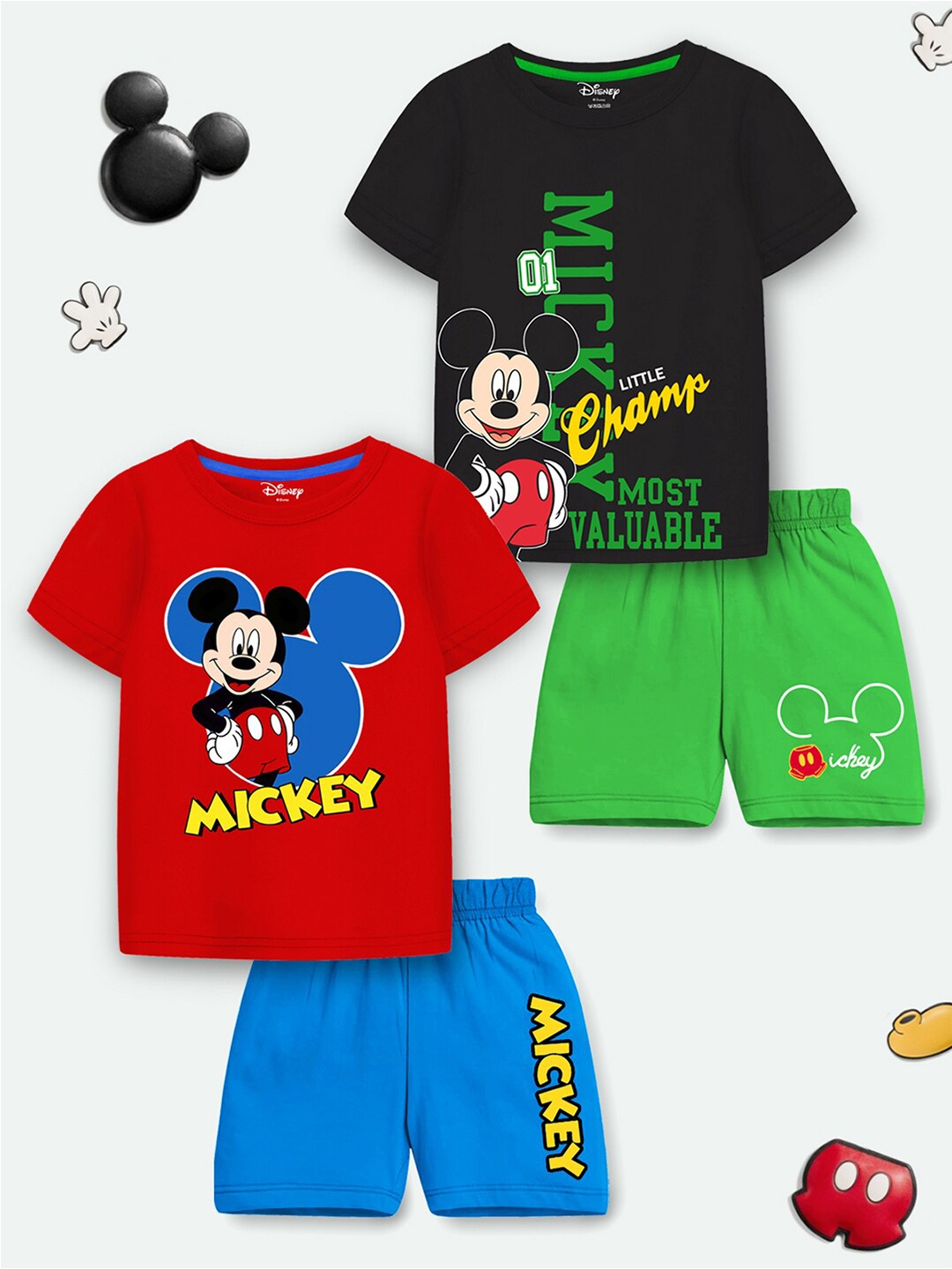 

YK Disney Boys Pack of 2 Mickey Mouse Printed T-shirt with Shorts, Red