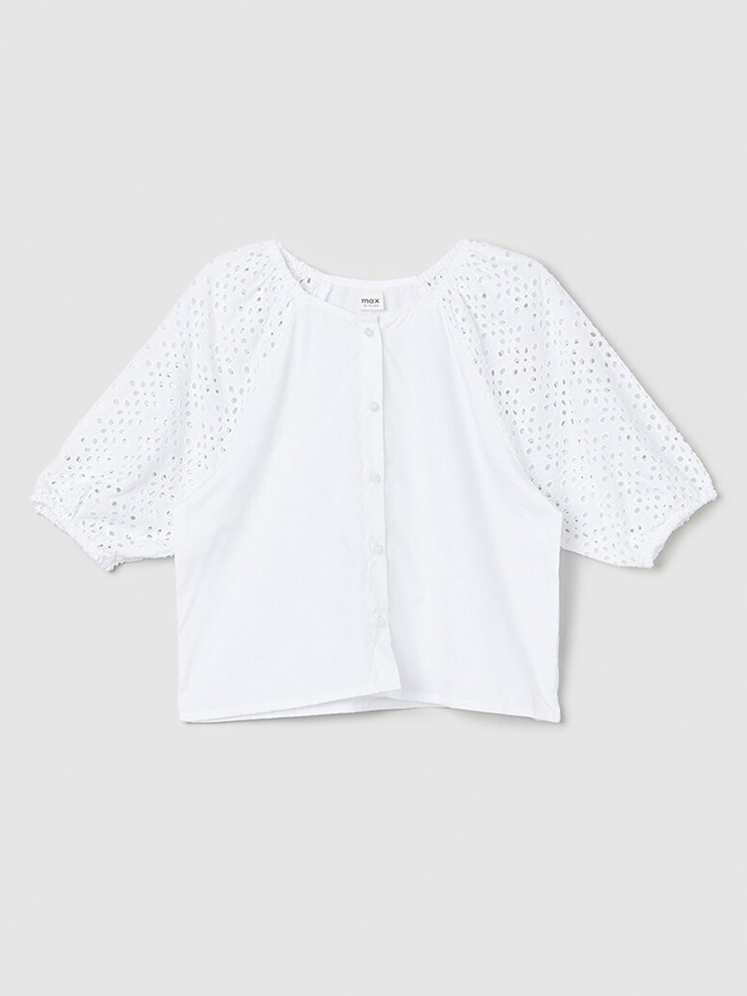 

max Girls Self Design Cotton Round Neck Top, White