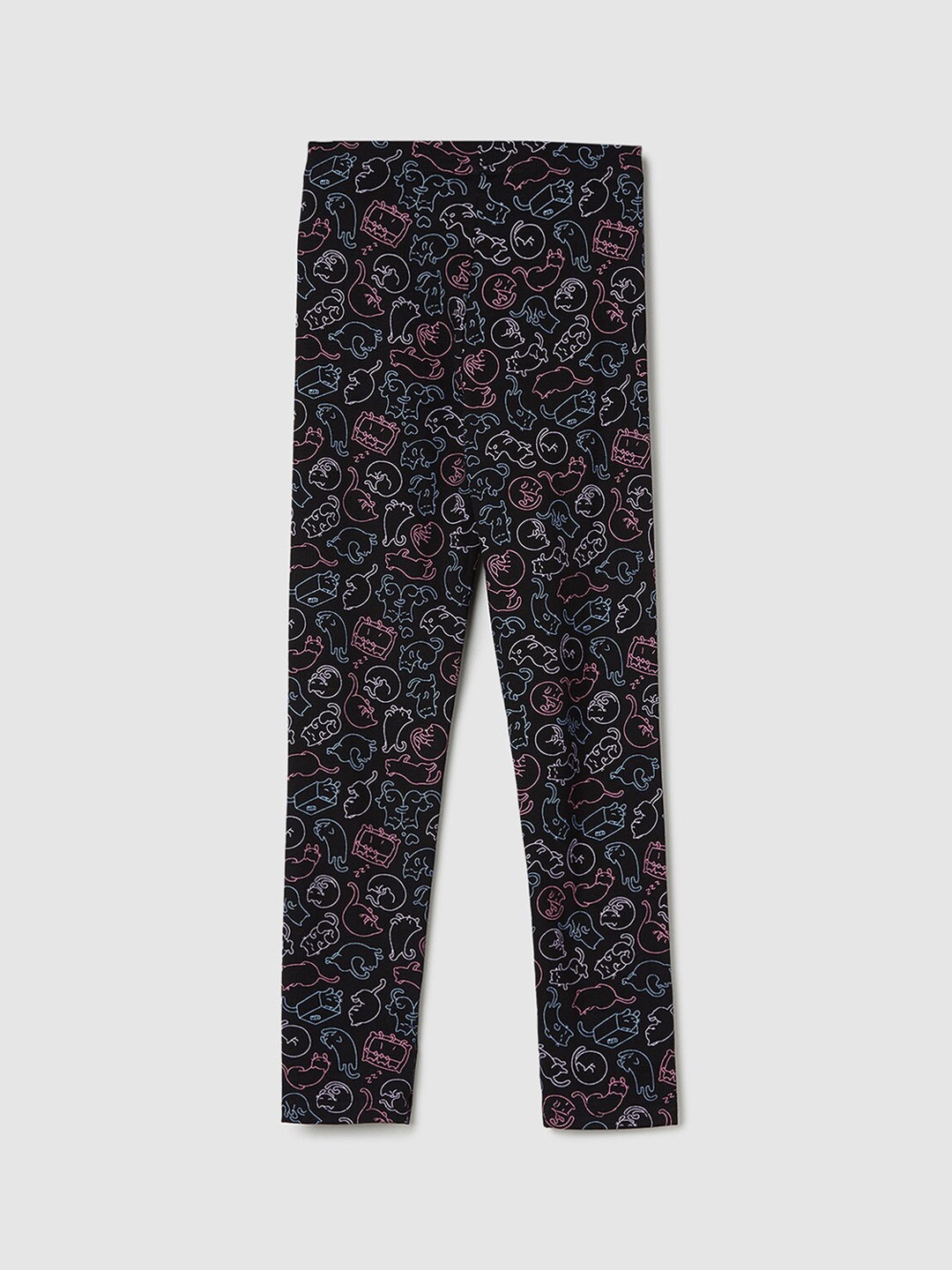 

max Girls Printed Cotton Ankle Length Leggings, Charcoal