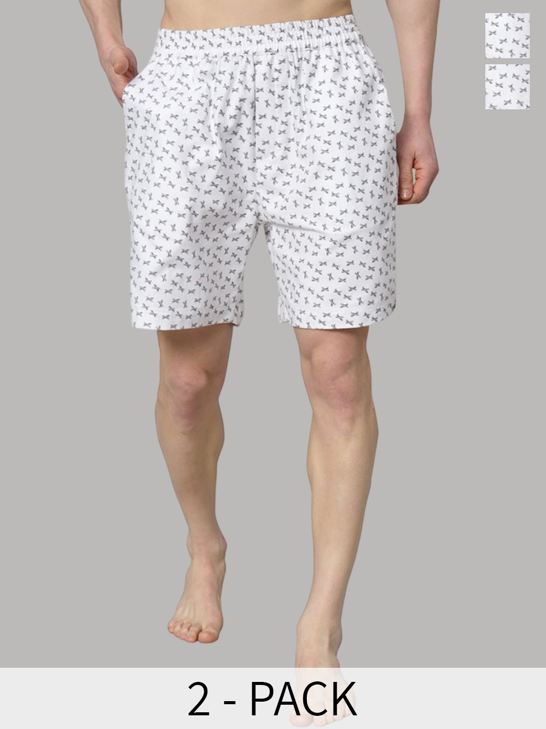 

OWO THE LABEL Pack Of 2 Printed Pure Cotton Breathable Boxers OTLMB01-2-S, White