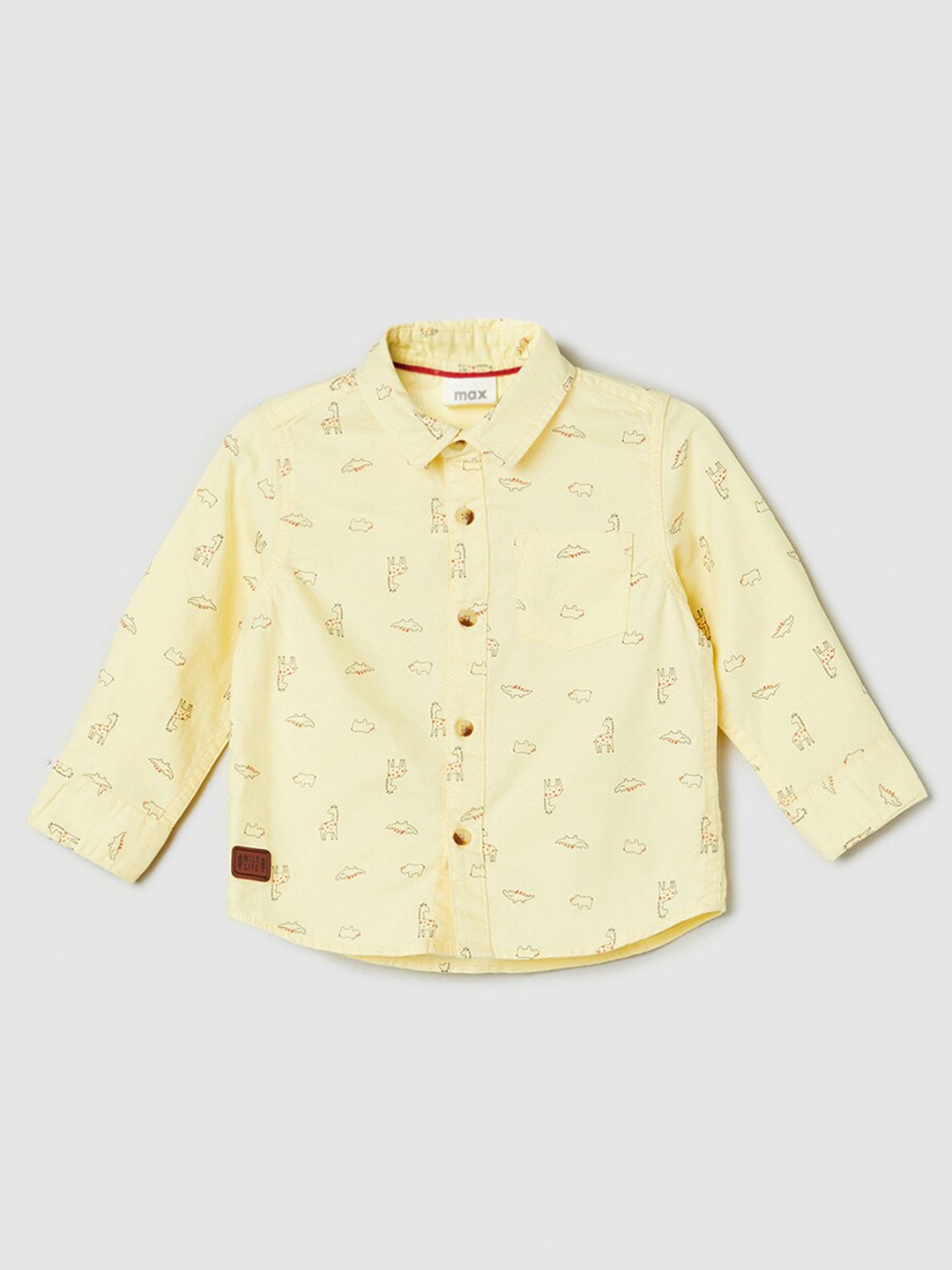 

max Infants Opaque Conversational Printed Casual Shirt, Yellow