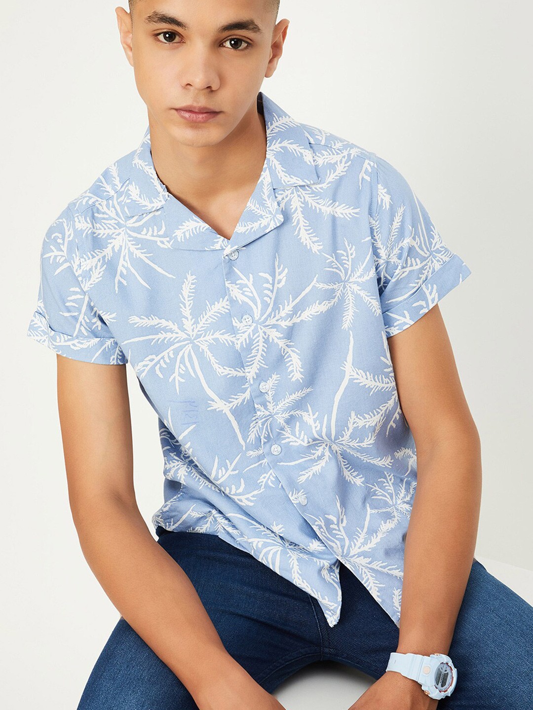 

max Boys Floral Printed Cotton Casual Shirt, Blue