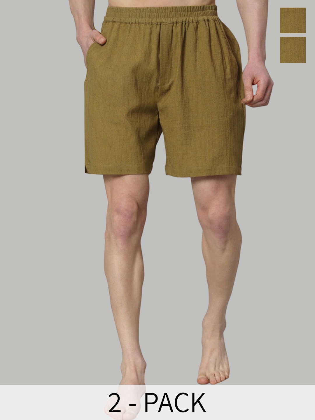 

OWO THE LABEL Pack Of 2 Mid-Rise Organic Linen Boxers OTLMB05-2-S, Khaki