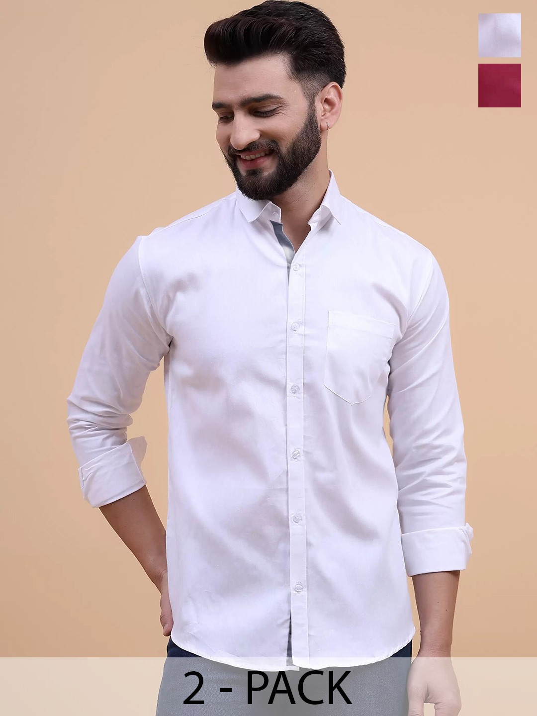 

Tee Projekt Standard Pack of 2 Spread Collar Long Sleeves Cotton Formal Shirt, Maroon