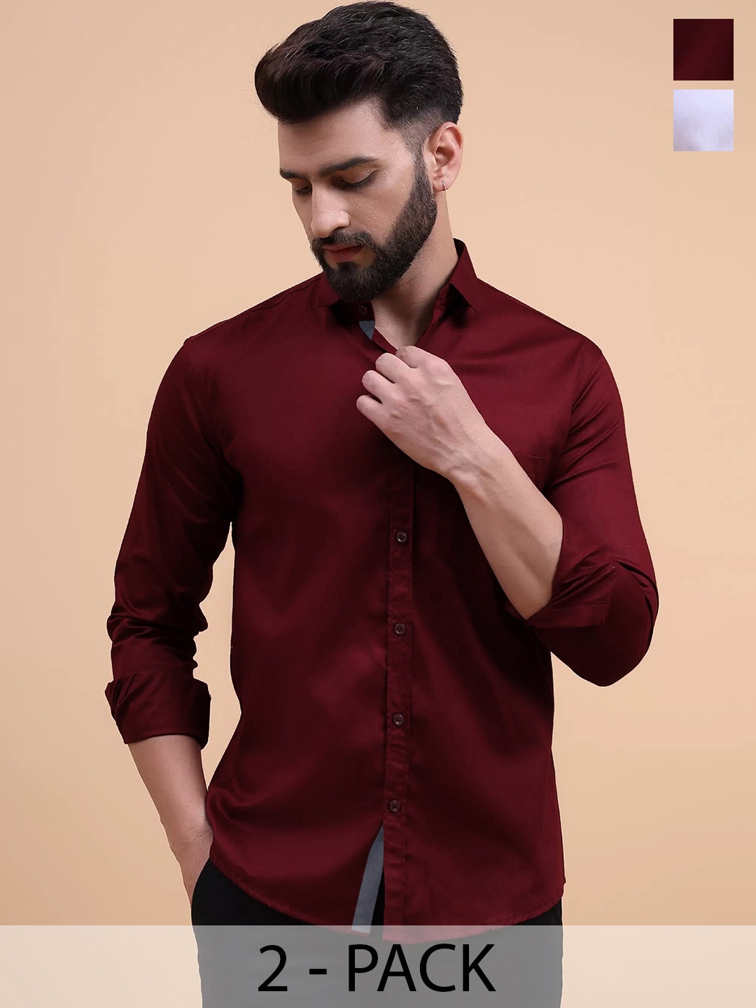 

Tee Projekt Pack of 2 Standard Fit Cotton Casual Shirts, Maroon