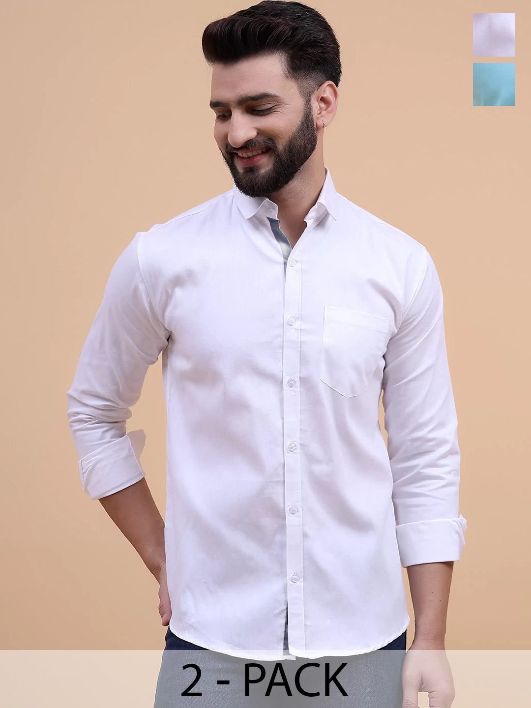 

Tee Projekt Standard Pack of 2 Spread Collar Long Sleeves Formal Shirt, White