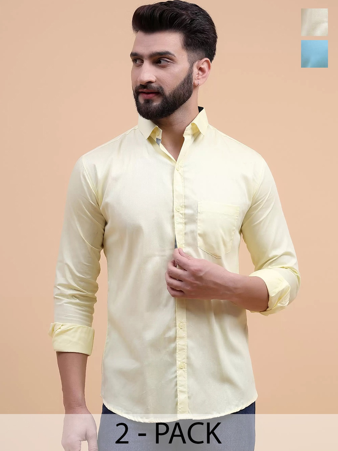 

Tee Projekt Pack of 2 Spread Collar Long Sleeves Regular Fit Standard Cotton Formal Shirt, Yellow