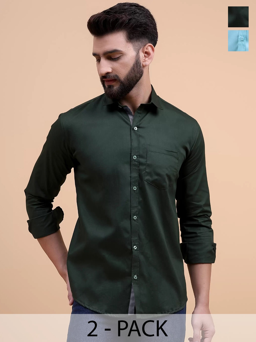 

Tee Projekt Pack of 2 Standard Fit Cotton Casual Shirts, Blue