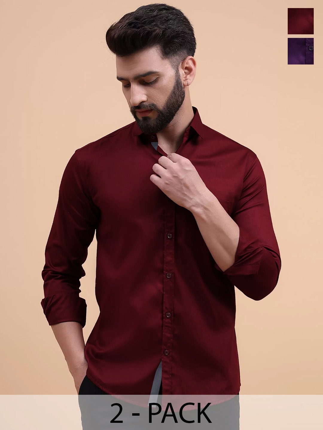 

Tee Projekt Pack of 2 Standard Fit Cotton Casual Shirts, Maroon