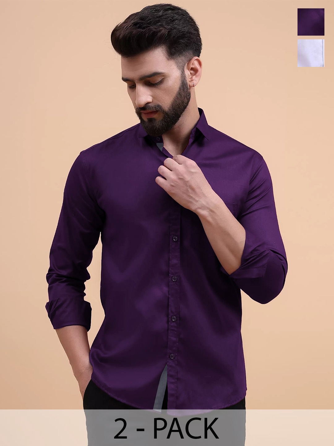 

Tee Projekt Pack of 2 Standard Fit Cotton Casual Shirts, Purple