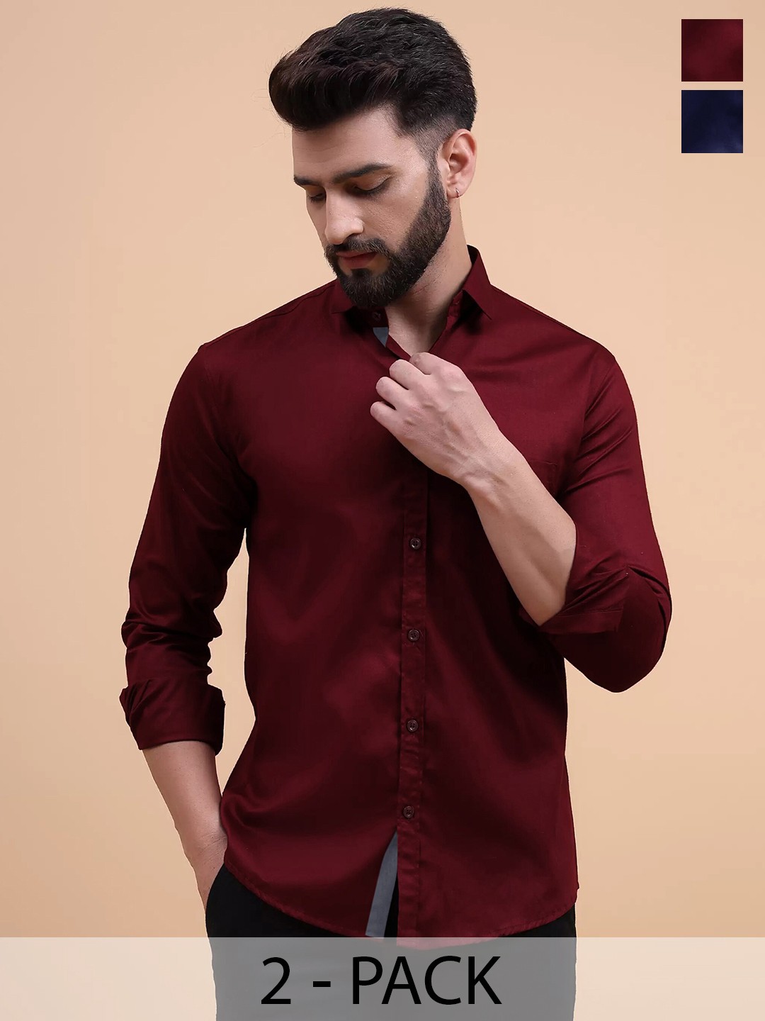 

Tee Projekt Standard Pack of 2 Spread Collar Long Sleeves Cotton Formal Shirt, Maroon