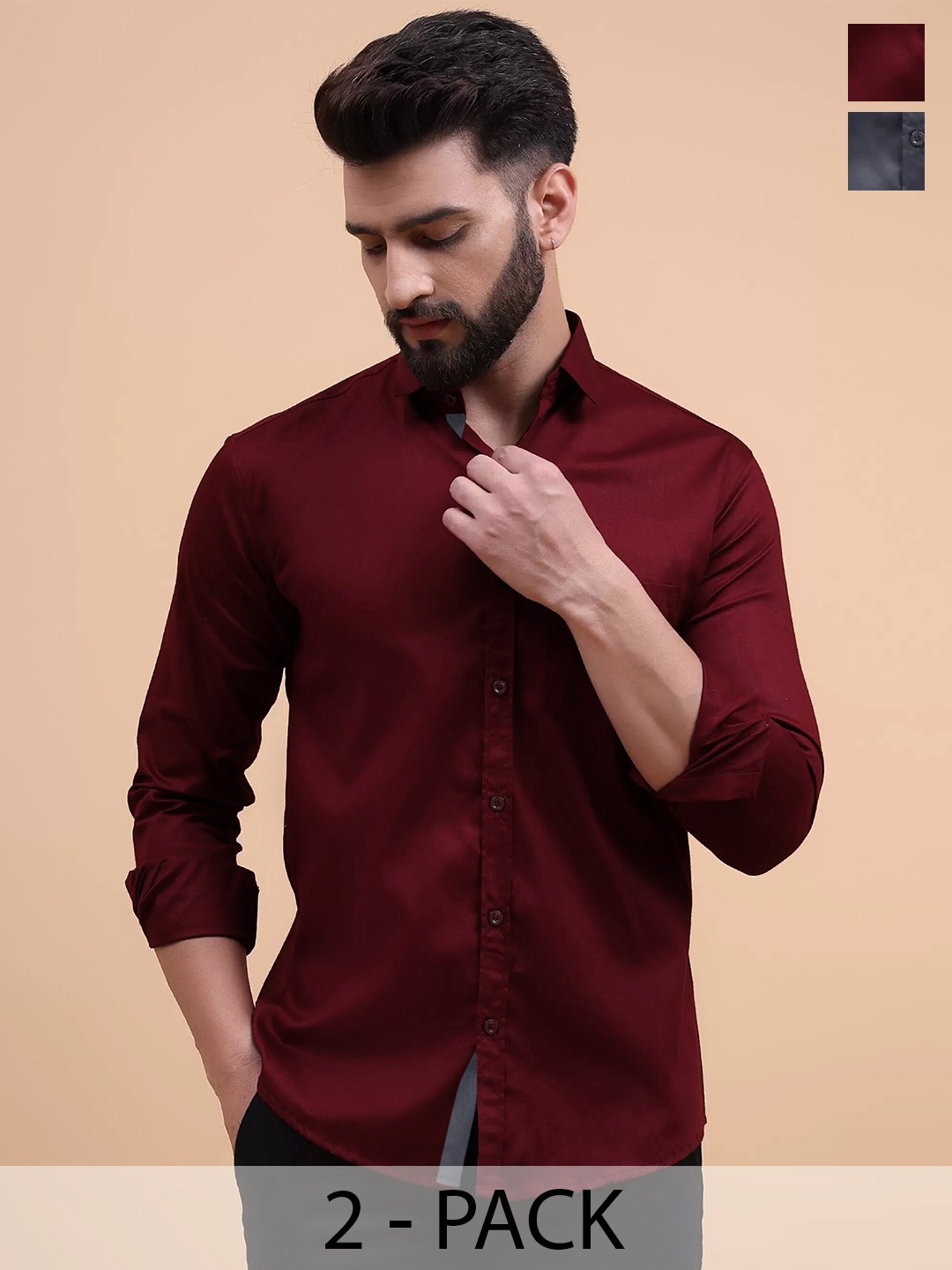

Tee Projekt Pack of 2 Standard Fit Cotton Casual Shirts, Maroon