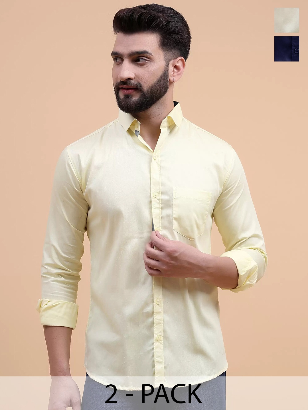 

Tee Projekt Pack Of 2 Standard Opaque Cotton Casual Shirts, Yellow