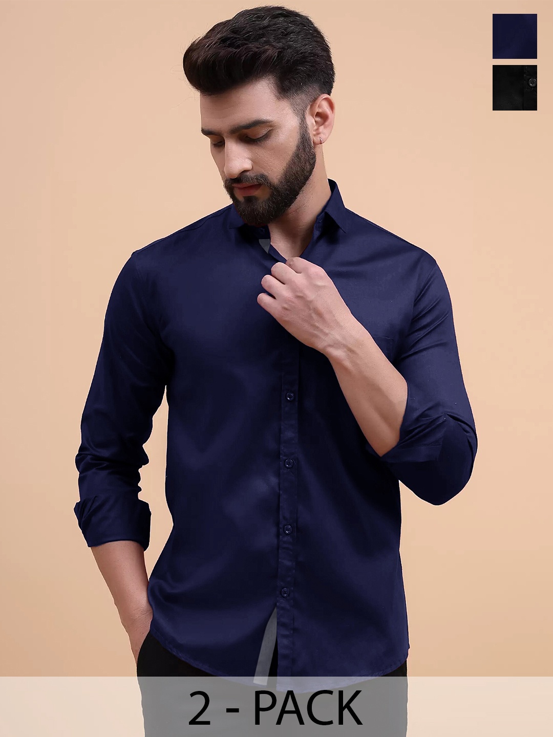 

Tee Projekt Pack Of 2 Standard Opaque Cotton Casual Shirts, Black