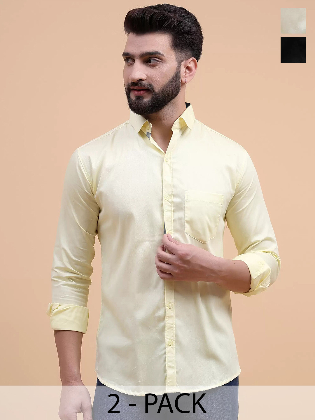 

Tee Projekt Pack of 2 Standard Fit Cotton Casual Shirts, Yellow