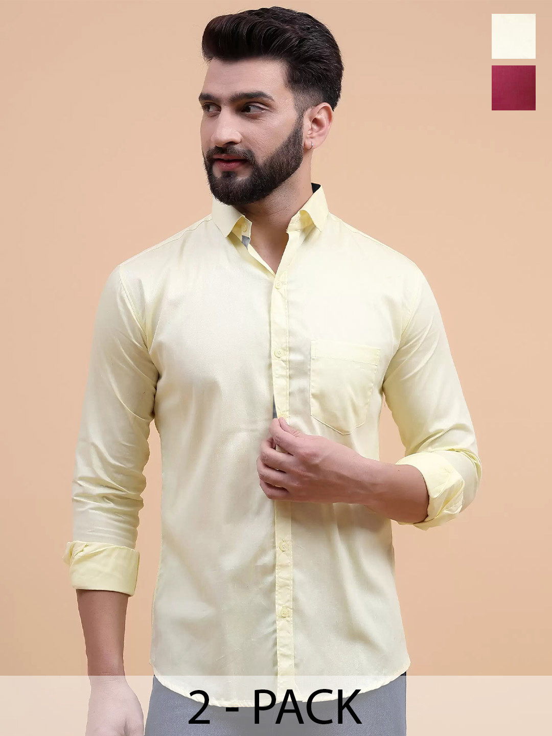 

Tee Projekt Pack Of 2 Long Sleeves Regular Fit Cotton Standard Opaque Formal Shirt, Red