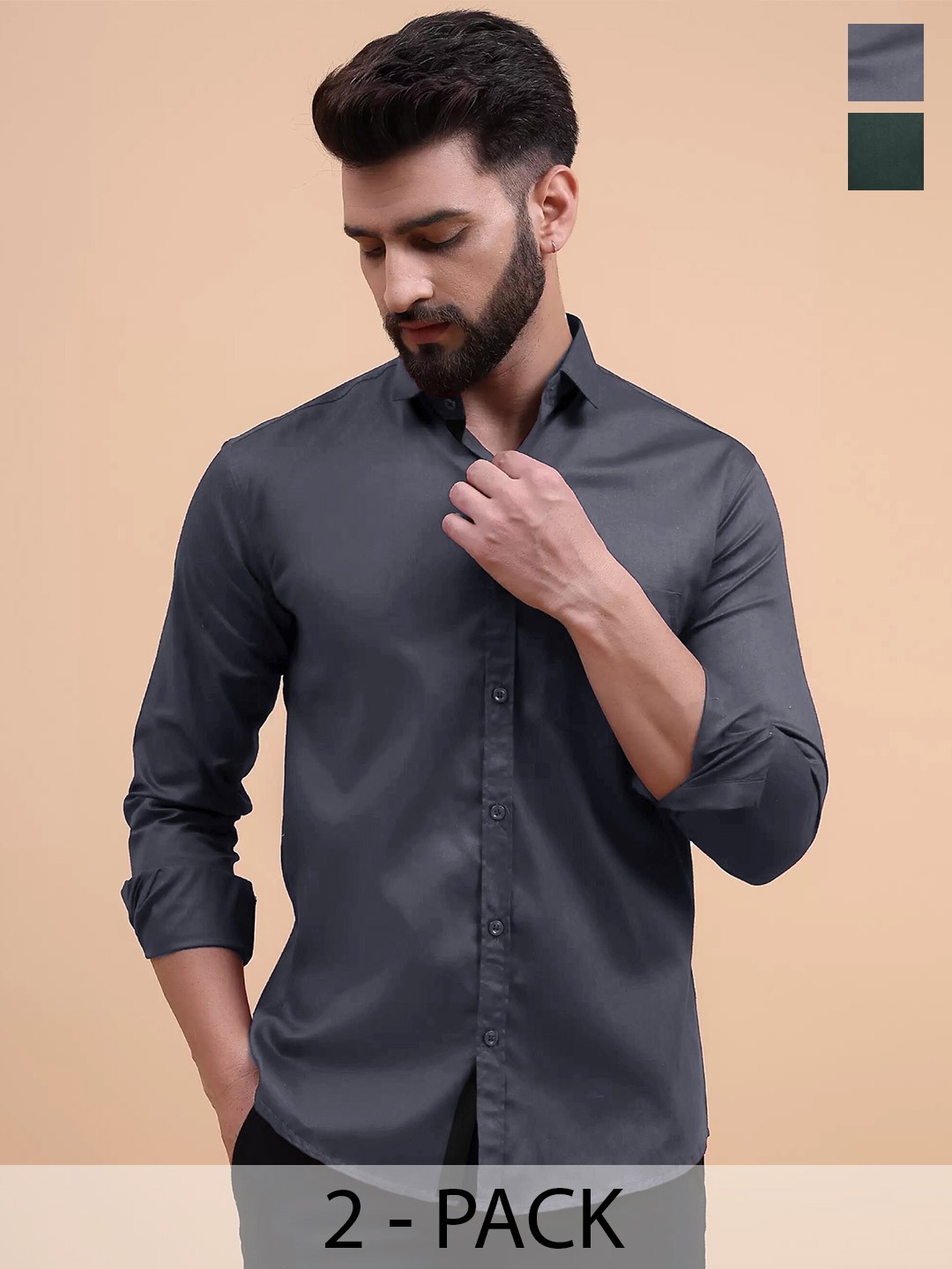 

Tee Projekt Pack of 2 Standard Fit Cotton Casual Shirts, Grey