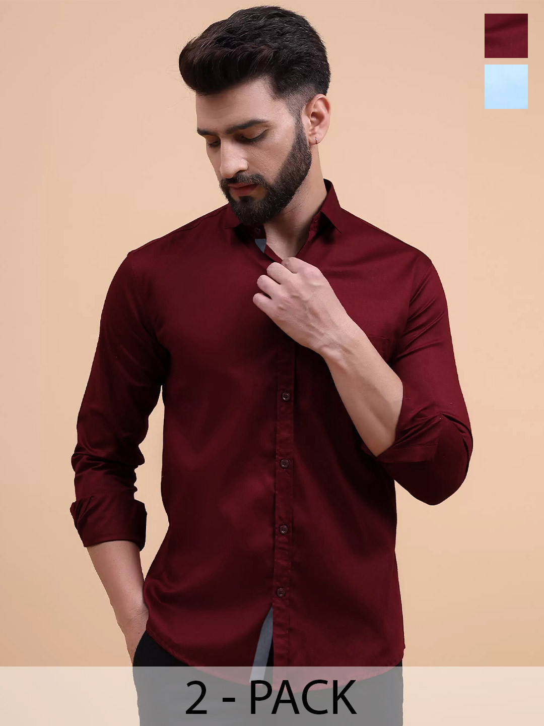 

Tee Projekt Pack Of 2 Standard Opaque Cotton Casual Shirts, Blue