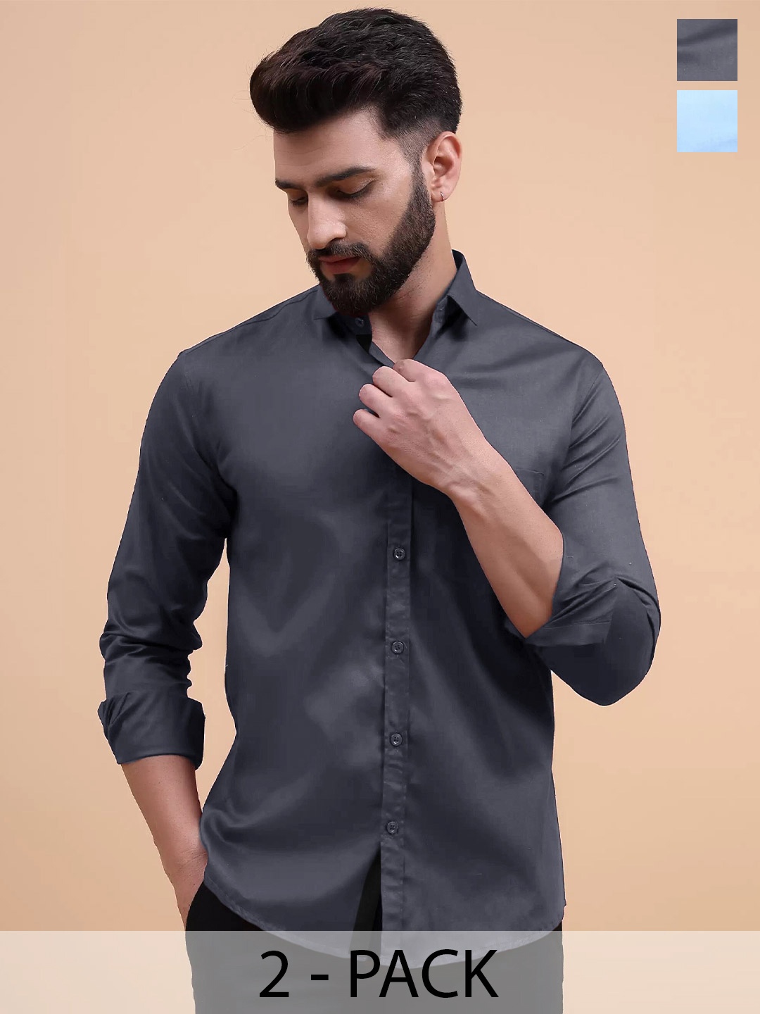 

Tee Projekt Pack of 2 Standard Fit Cotton Casual Shirts, Grey