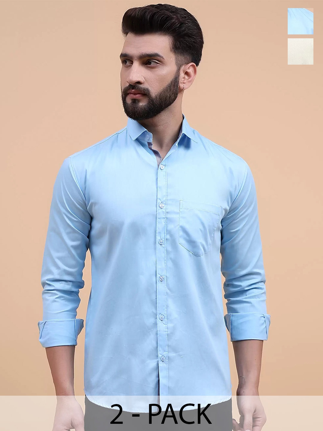 

Tee Projekt Pack of 2 Standard Fit Cotton Casual Shirts, Blue