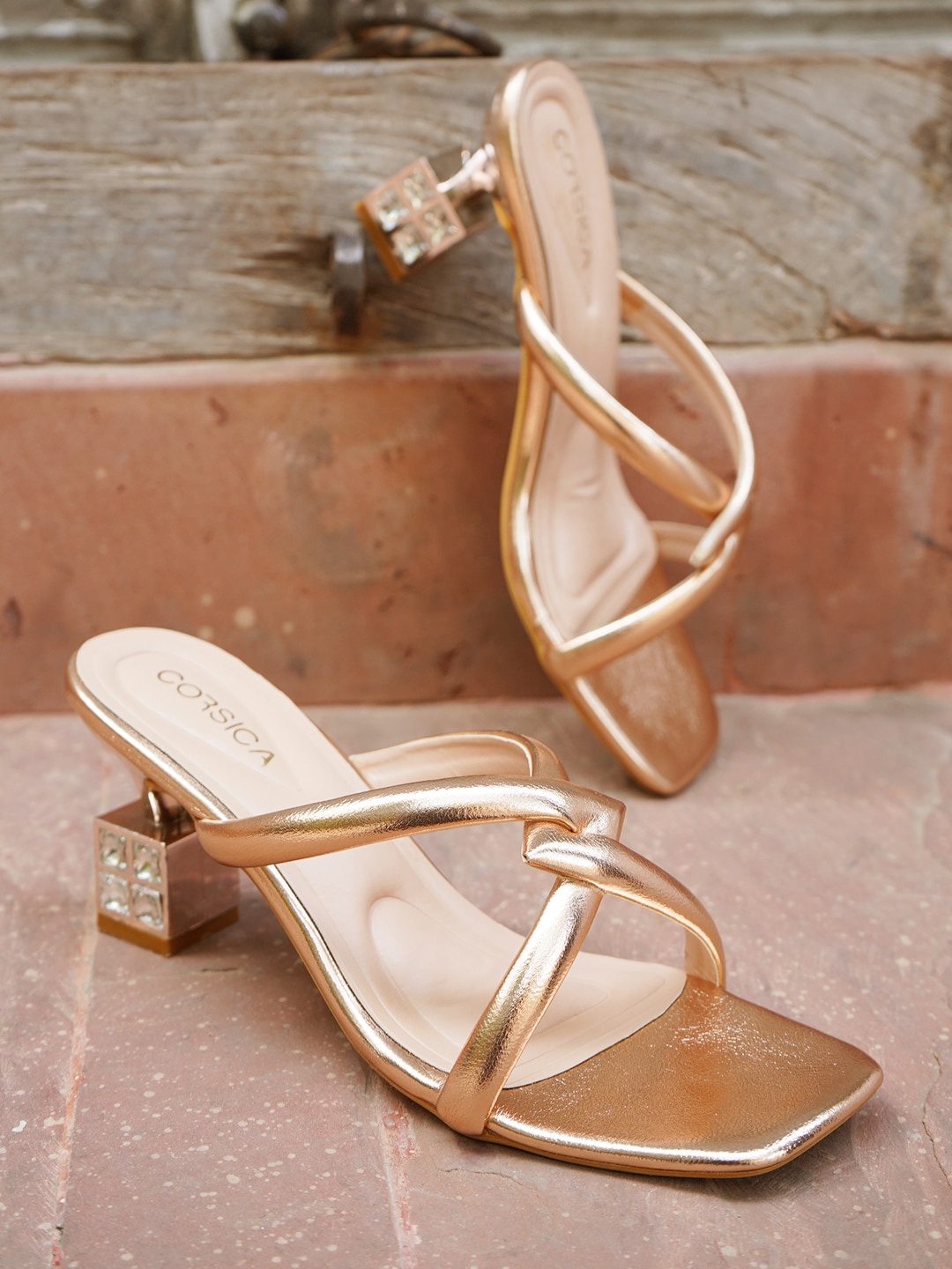 

CORSICA Open Toe Block Heels, Rose gold
