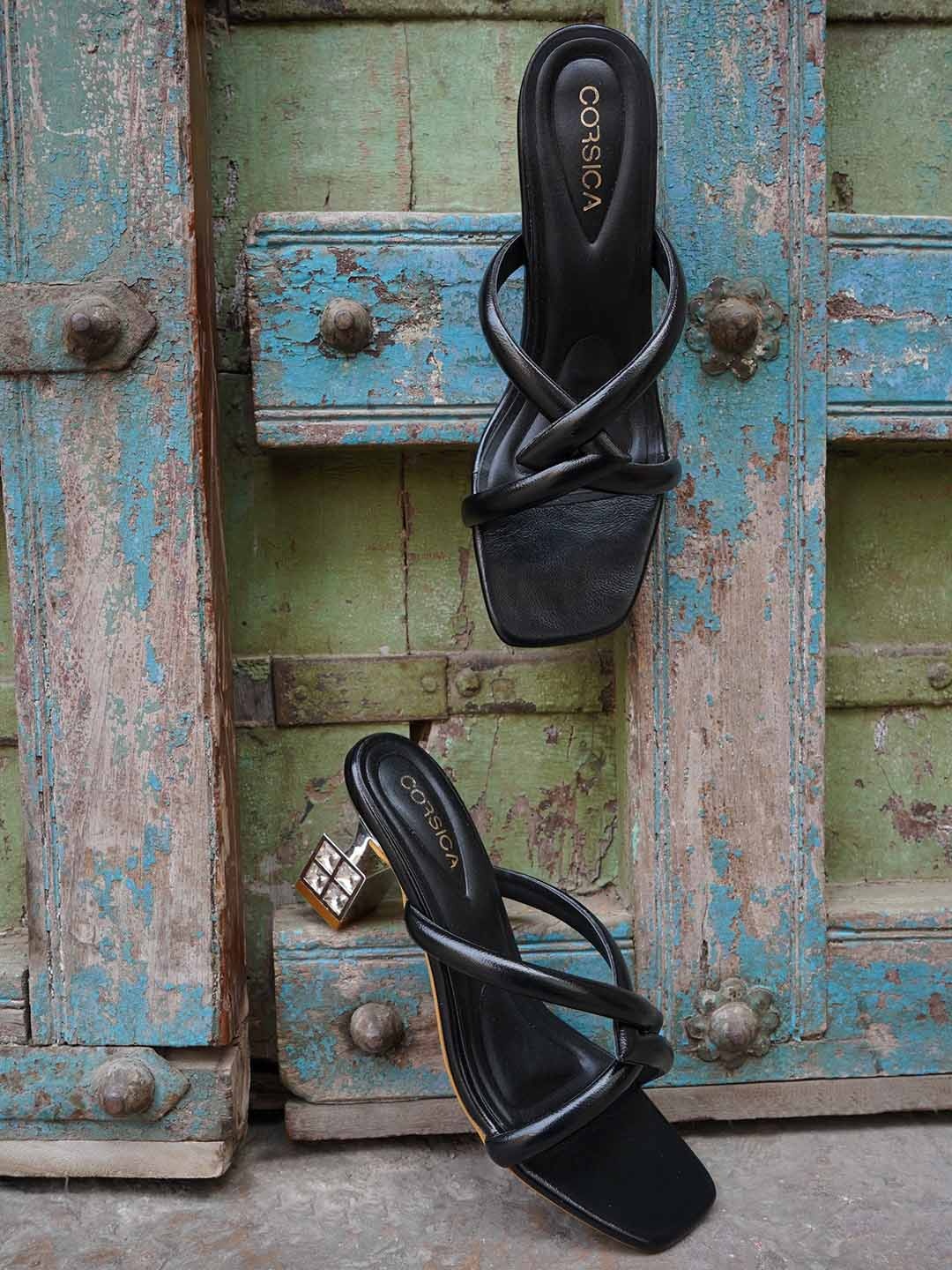 

CORSICA Embellished Open Toe Block Heels, Black