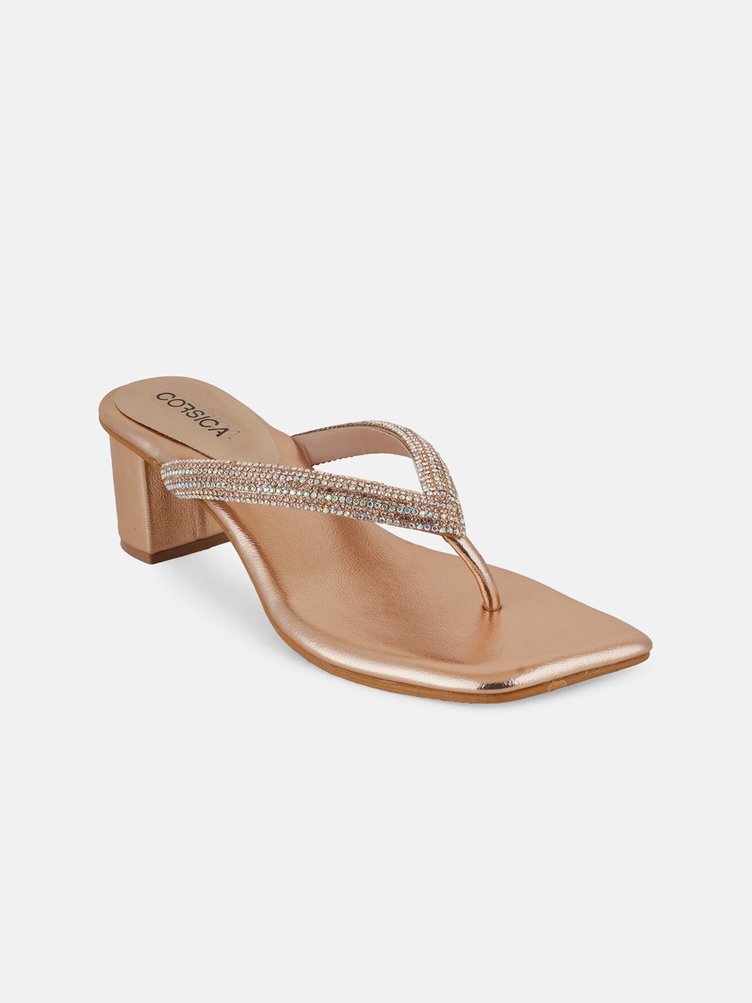 

CORSICA Embellished Open Toe Block Heels, Rose gold