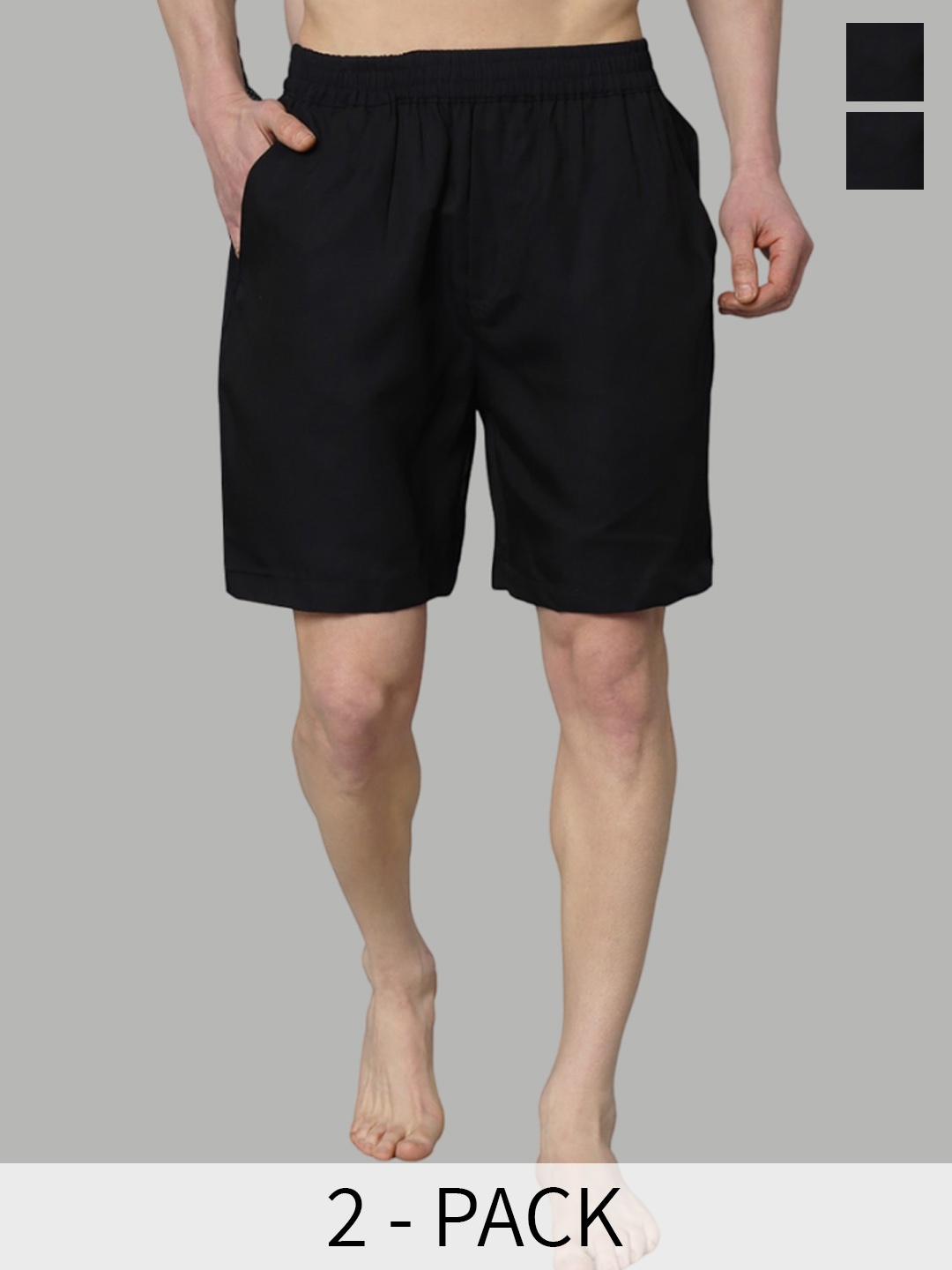 

OWO THE LABEL Pack Of 2 Mid-Rise Pure Cotton Boxers OTLMB04_10-S, Black