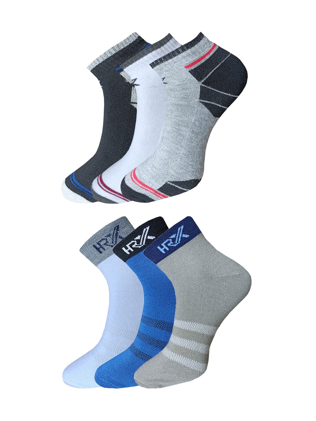 

HRX by Hrithik Roshan Men Pack Of 6 Patterned Ankle Length Socks, Blue