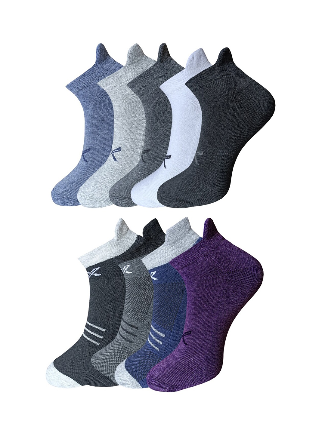 

HRX by Hrithik Roshan Men Pack Of 9 Patterned Ankle Length Socks, Blue
