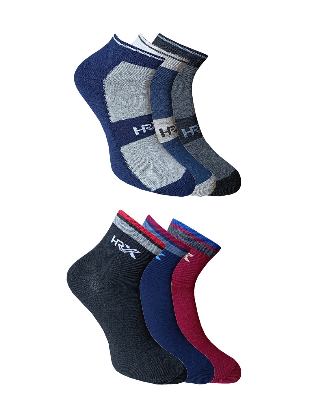 

HRX by Hrithik Roshan Men Pack Of 6 Patterned Ankle Length Socks, Blue