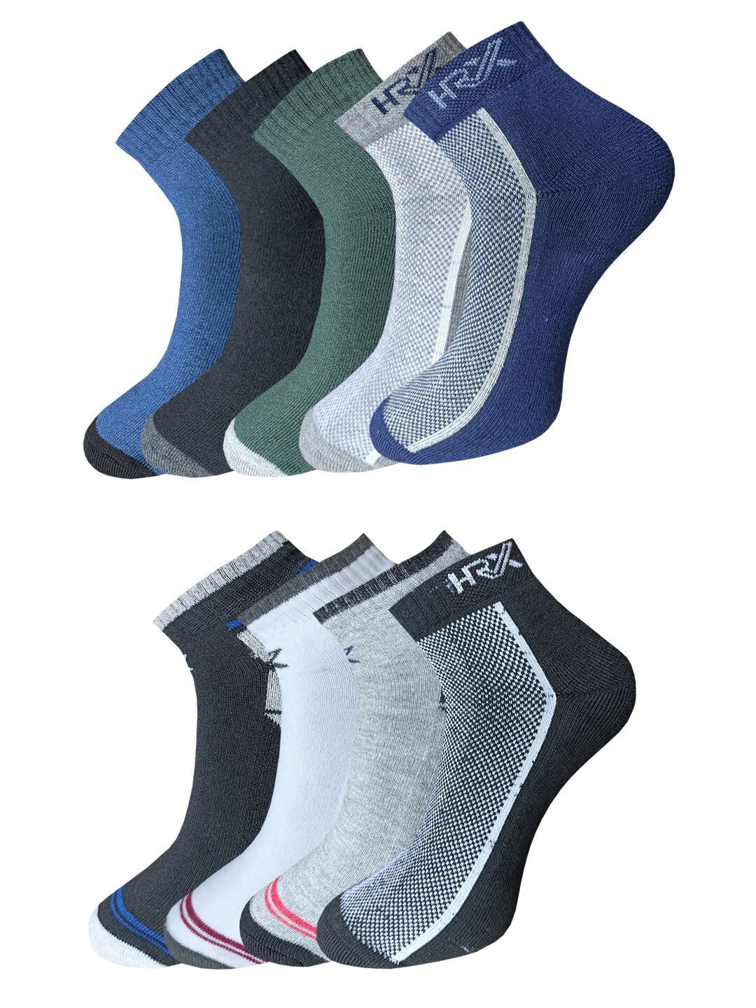 

HRX by Hrithik Roshan Men Pack Of 9 Patterned Ankle Length Socks, Black