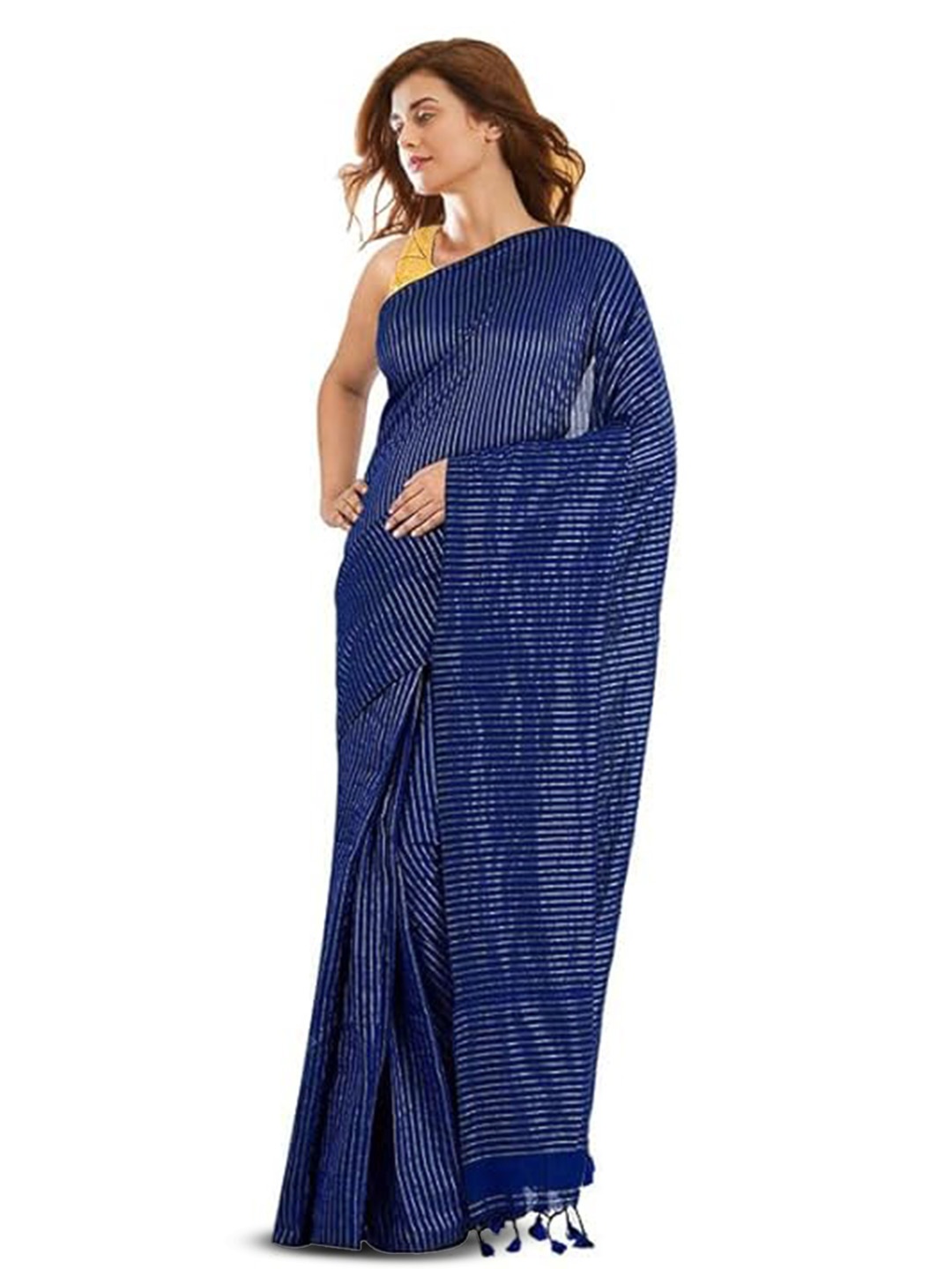 

INDIA SILK PWCS LTD Striped Art Silk Bhagalpuri Saree, Navy blue