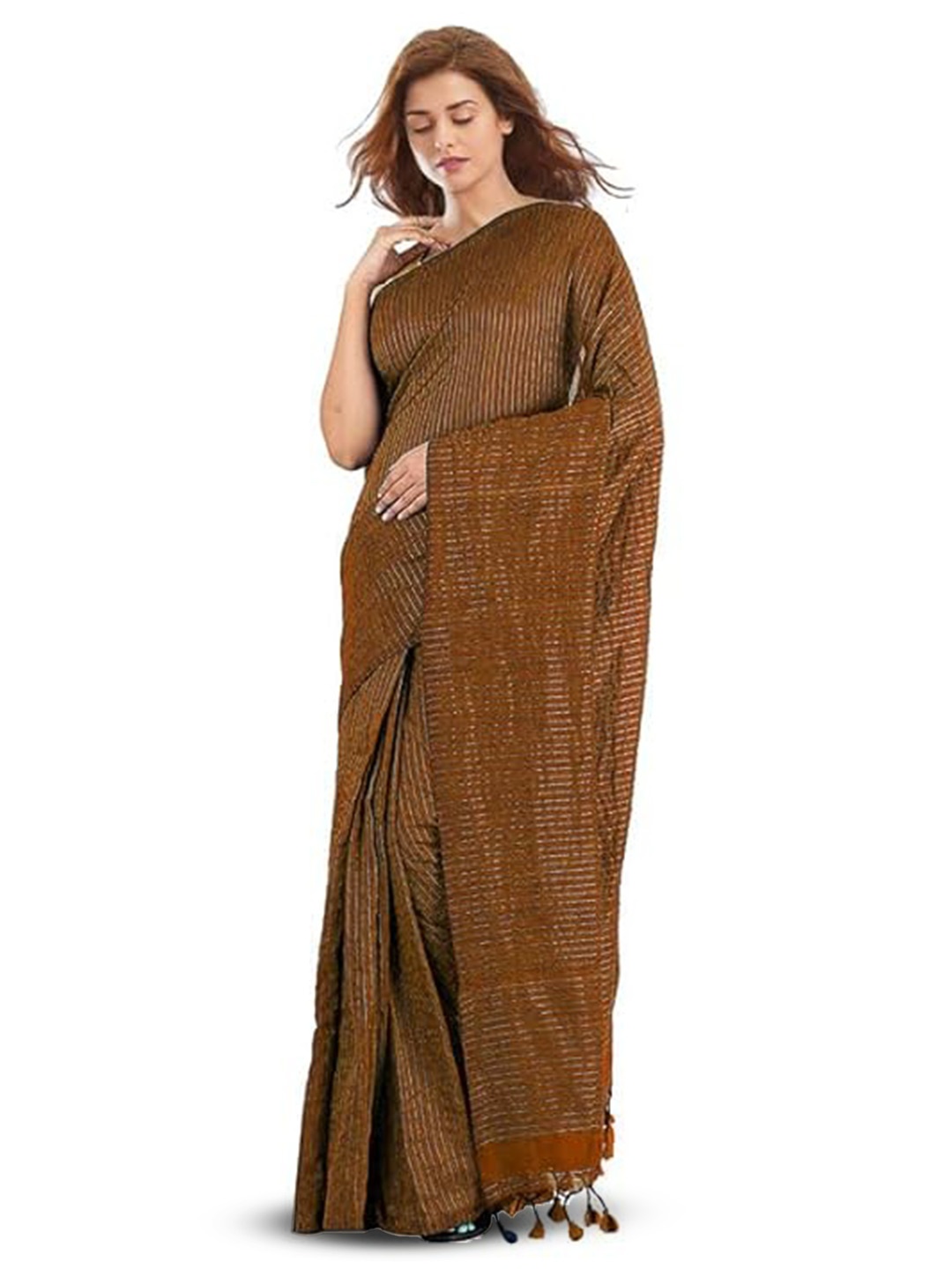 

INDIA SILK PWCS LTD Striped Art Silk Bhagalpuri Saree, Rust