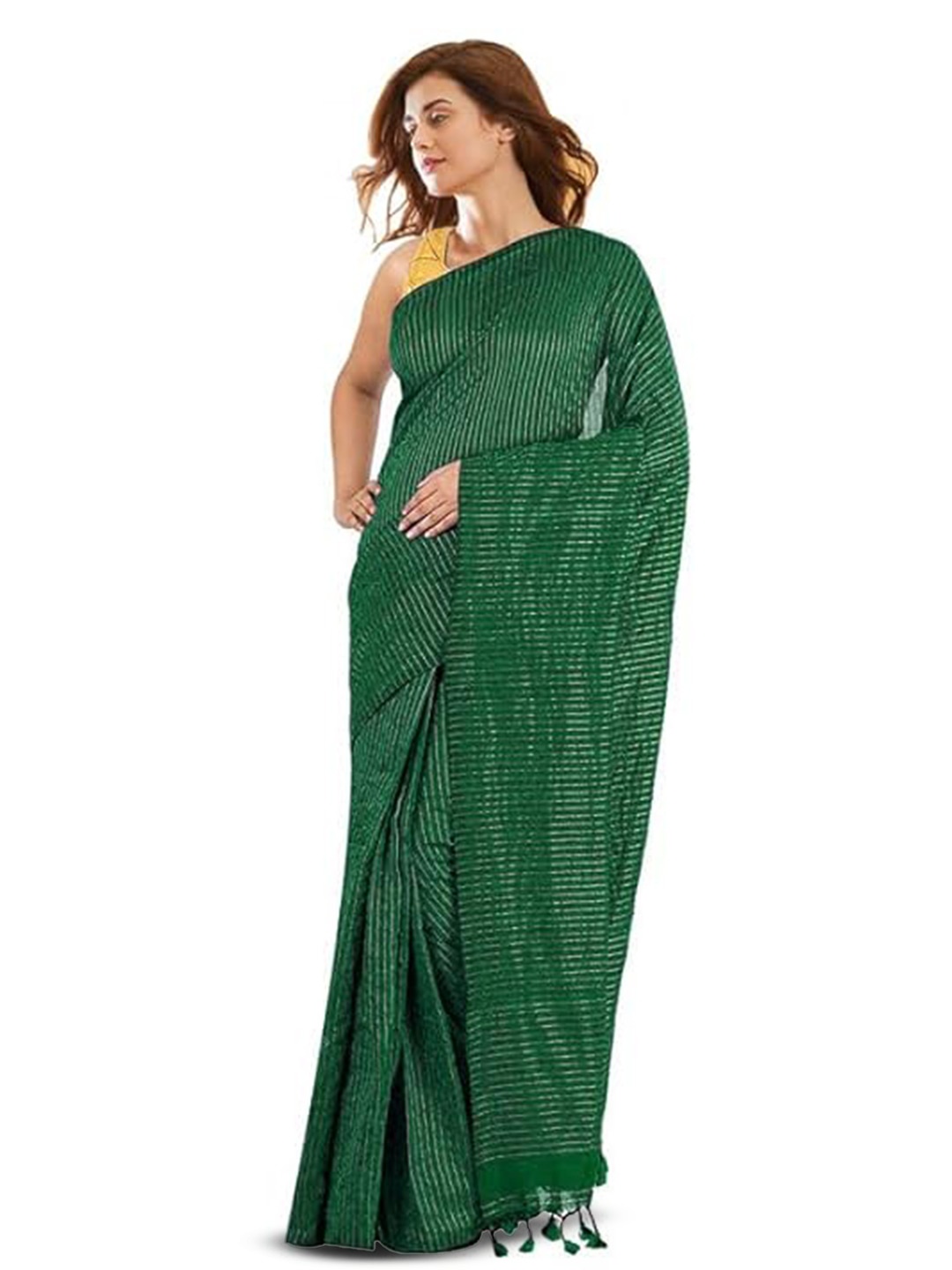 

INDIA SILK PWCS LTD Striped Zari Art Silk Bhagalpuri Saree, Green