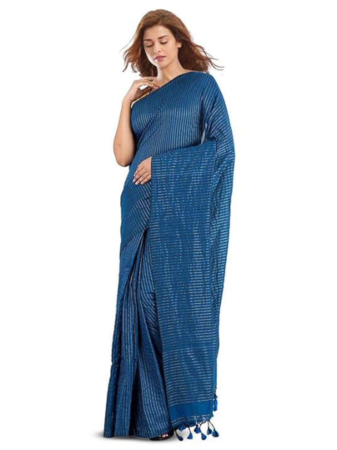 

INDIA SILK PWCS LTD Striped Art Silk Bhagalpuri Saree, Blue