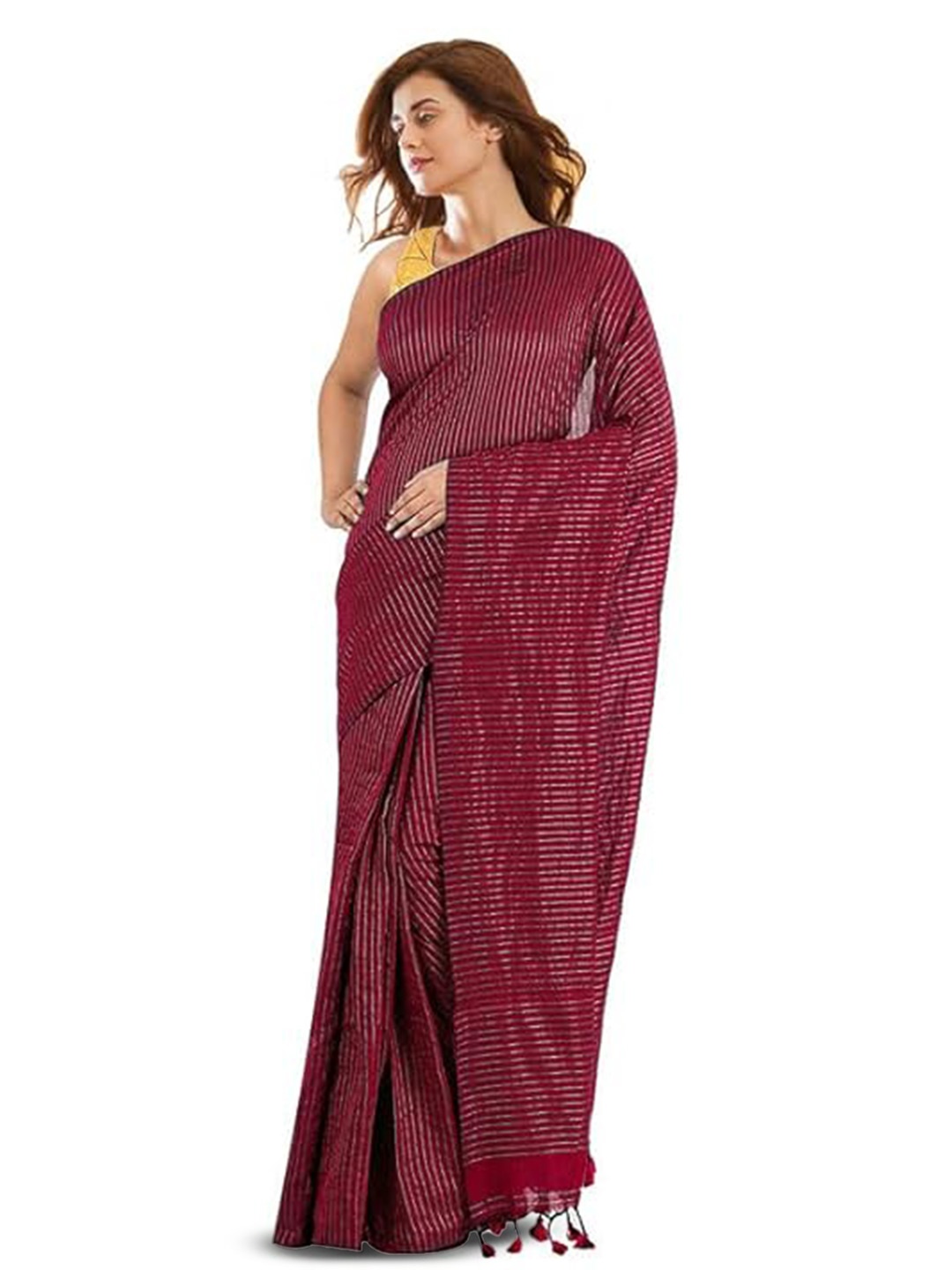 

INDIA SILK PWCS LTD Striped Zari Art Silk Bhagalpuri Saree, Pink