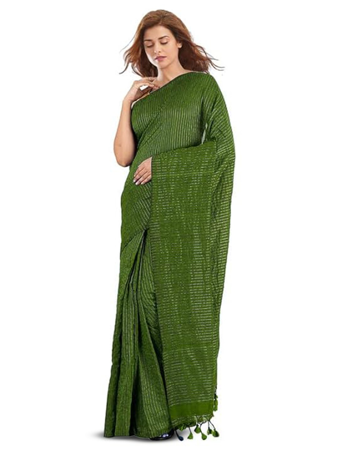 

INDIA SILK PWCS LTD Striped Zari Art Silk Bhagalpuri Saree, Green