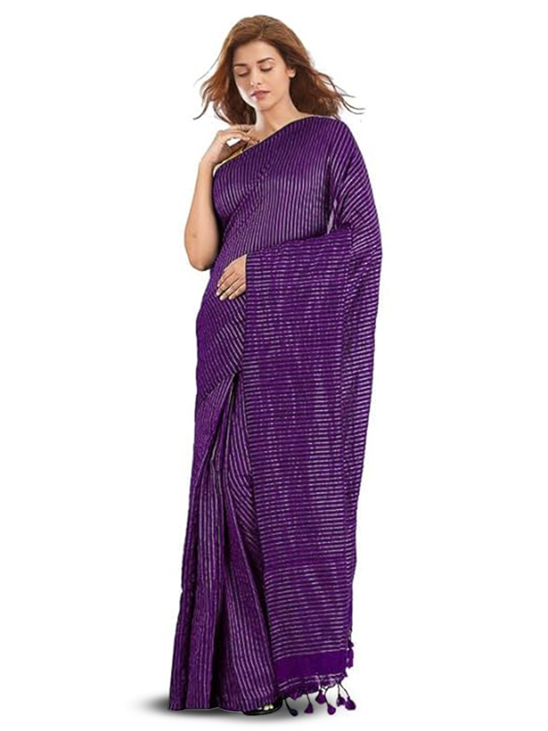 

INDIA SILK PWCS LTD Striped Zari Art Silk Bhagalpuri Saree, Violet