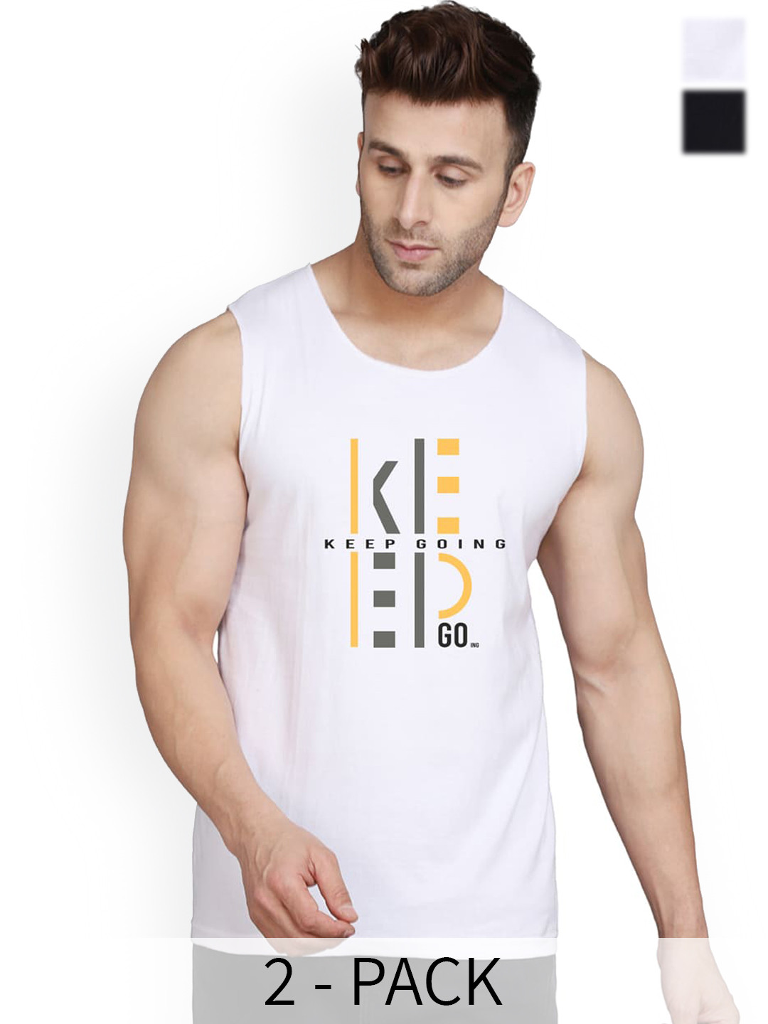 

SLOWLORIS Pack Of 2 Graphic Printed Innerwear Vests, White