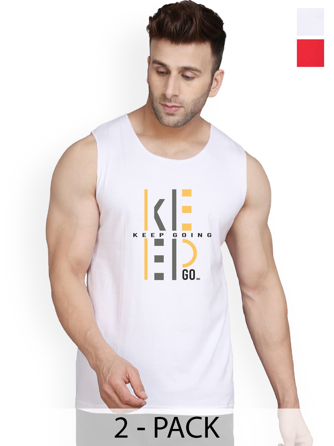 

SLOWLORIS Pack Of 2 Typography Printed Rich Sleeveless Bio Wash Innerwear Vests SL26, White